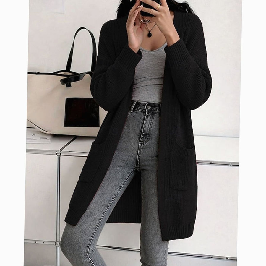 Women's Longline Cardigan Open-Front Ribbed Knit Casual Layering