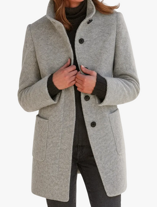 Women's Classic Long Wool Coat Tailored Fit Double-Breasted Notched Lapel Timeless Elegant Outerwear