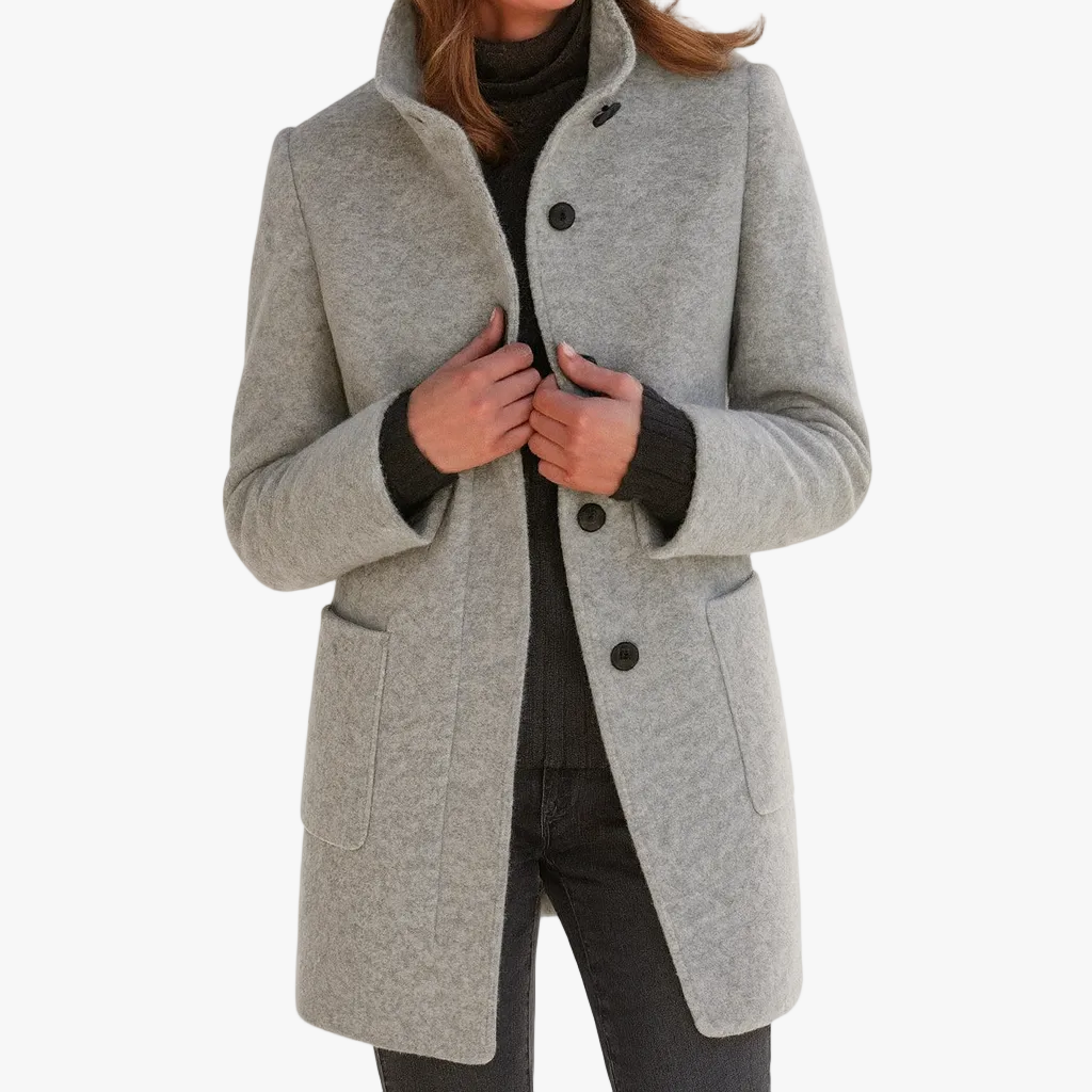 Women's Classic Long Wool Coat Tailored Fit Double-Breasted Notched Lapel Timeless Elegant Outerwear