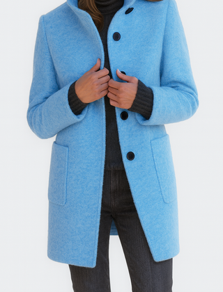 Women's Classic Long Wool Coat Tailored Fit Double-Breasted Notched Lapel Timeless Elegant Outerwear