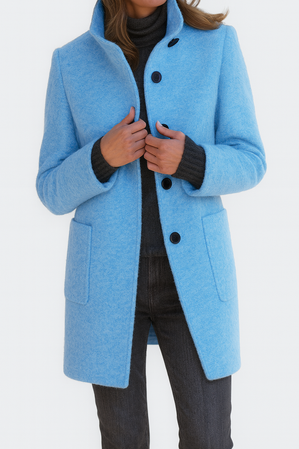 Women's Classic Long Wool Coat Tailored Fit Double-Breasted Notched Lapel Timeless Elegant Outerwear