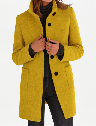 Women's Classic Long Wool Coat Tailored Fit Double-Breasted Notched Lapel Timeless Elegant Outerwear