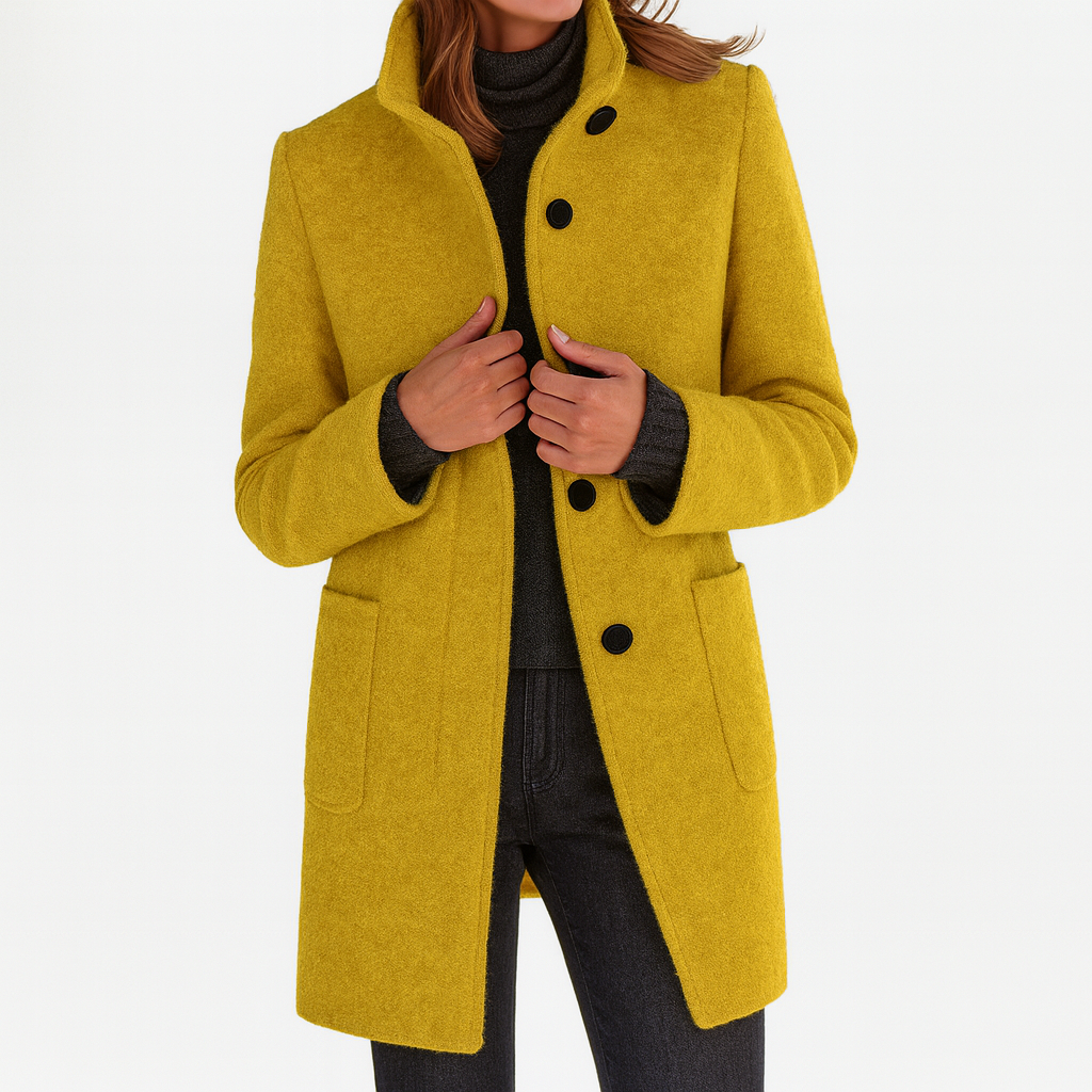 Women's Classic Long Wool Coat Tailored Fit Double-Breasted Notched Lapel Timeless Elegant Outerwear