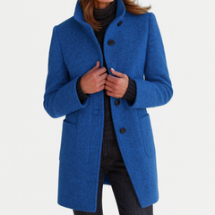 Women's Classic Long Wool Coat Tailored Fit Double-Breasted Notched Lapel Timeless Elegant Outerwear
