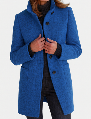 Women's Classic Long Wool Coat Tailored Fit Double-Breasted Notched Lapel Timeless Elegant Outerwear