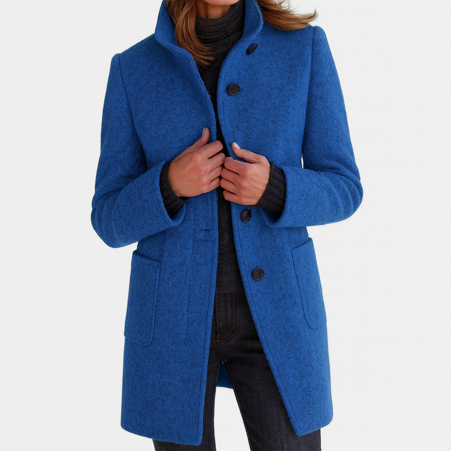 Women's Classic Long Wool Coat Tailored Fit Double-Breasted Notched Lapel Timeless Elegant Outerwear