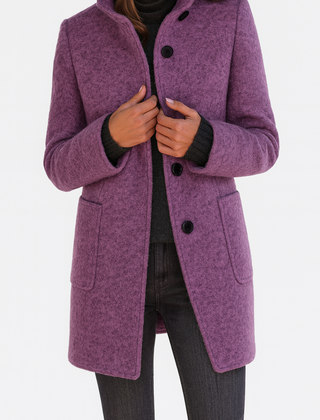 Women's Classic Long Wool Coat Tailored Fit Double-Breasted Notched Lapel Timeless Elegant Outerwear