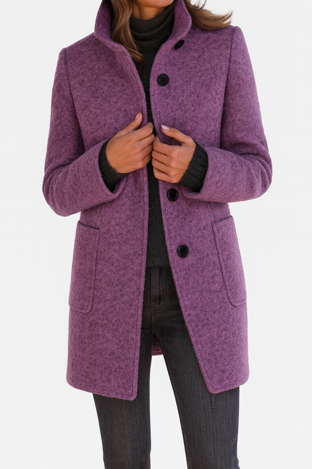 Women's Classic Long Wool Coat Tailored Fit Double-Breasted Notched Lapel Timeless Elegant Outerwear