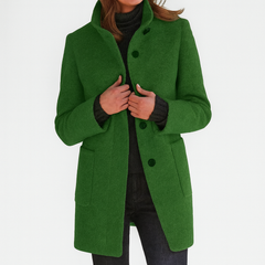Women's Classic Long Wool Coat Tailored Fit Double-Breasted Notched Lapel Timeless Elegant Outerwear