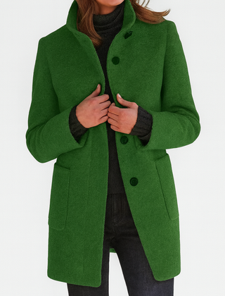 Women's Classic Long Wool Coat Tailored Fit Double-Breasted Notched Lapel Timeless Elegant Outerwear