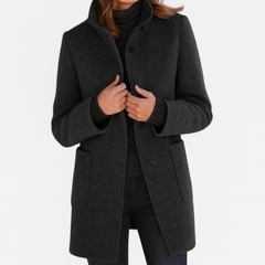 Women's Classic Long Wool Coat Tailored Fit Double-Breasted Notched Lapel Timeless Elegant Outerwear