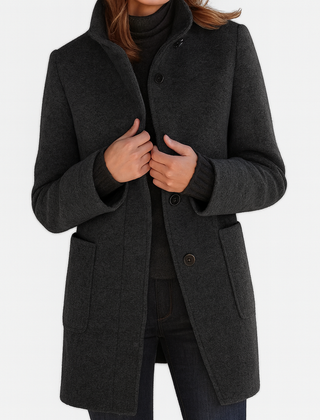 Women's Classic Long Wool Coat Tailored Fit Double-Breasted Notched Lapel Timeless Elegant Outerwear