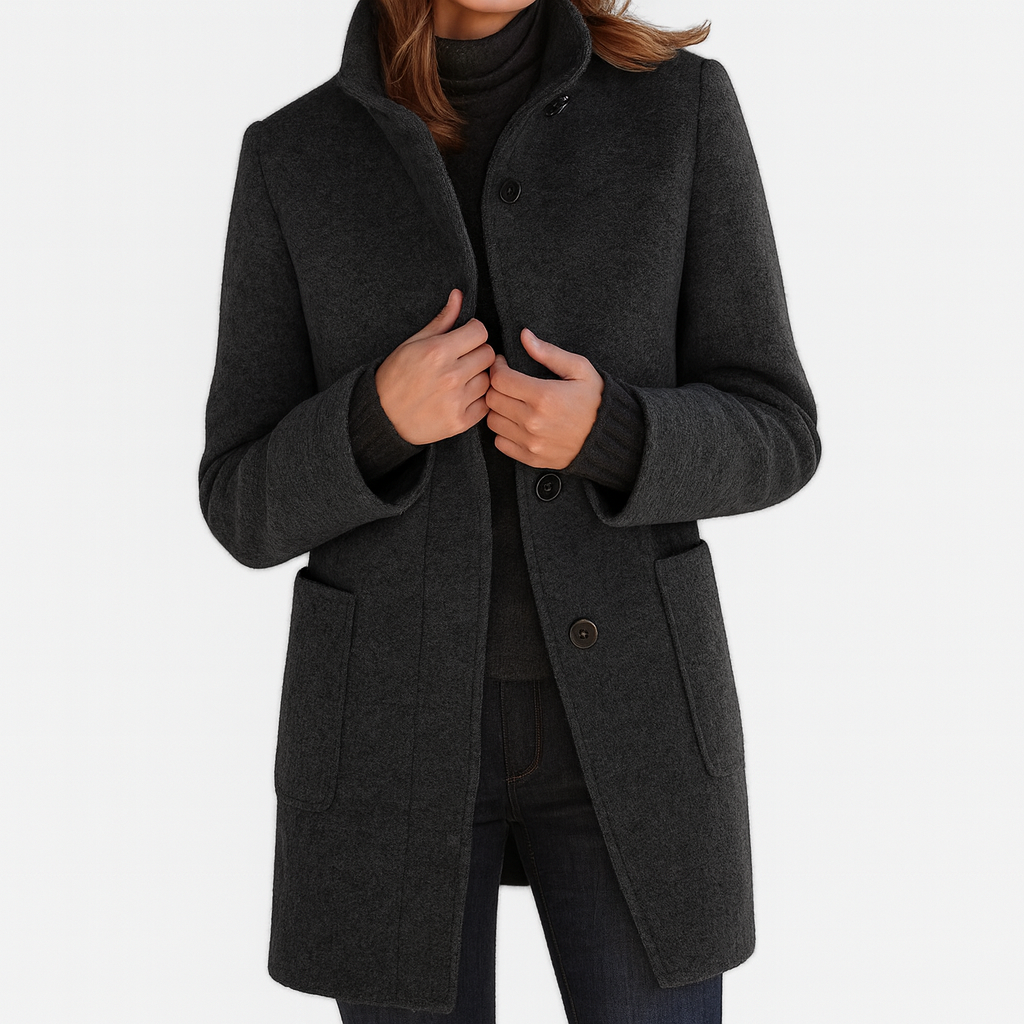 Women's Classic Long Wool Coat Tailored Fit Double-Breasted Notched Lapel Timeless Elegant Outerwear