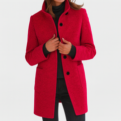 Women's Classic Long Wool Coat Tailored Fit Double-Breasted Notched Lapel Timeless Elegant Outerwear