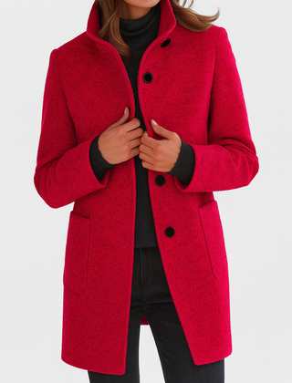 Women's Classic Long Wool Coat Tailored Fit Double-Breasted Notched Lapel Timeless Elegant Outerwear