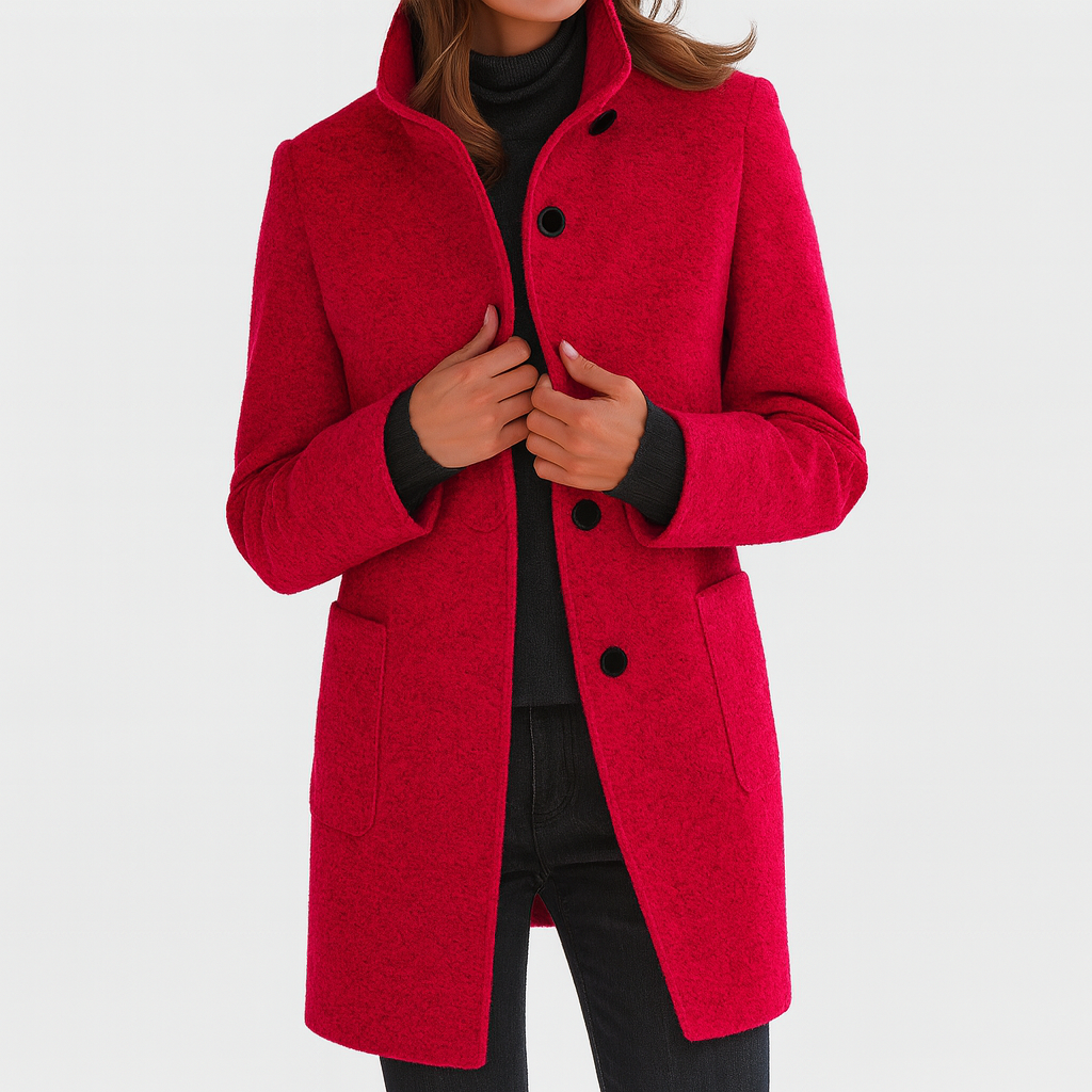 Women's Classic Long Wool Coat Tailored Fit Double-Breasted Notched Lapel Timeless Elegant Outerwear