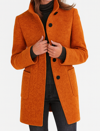 Women's Classic Long Wool Coat Tailored Fit Double-Breasted Notched Lapel Timeless Elegant Outerwear