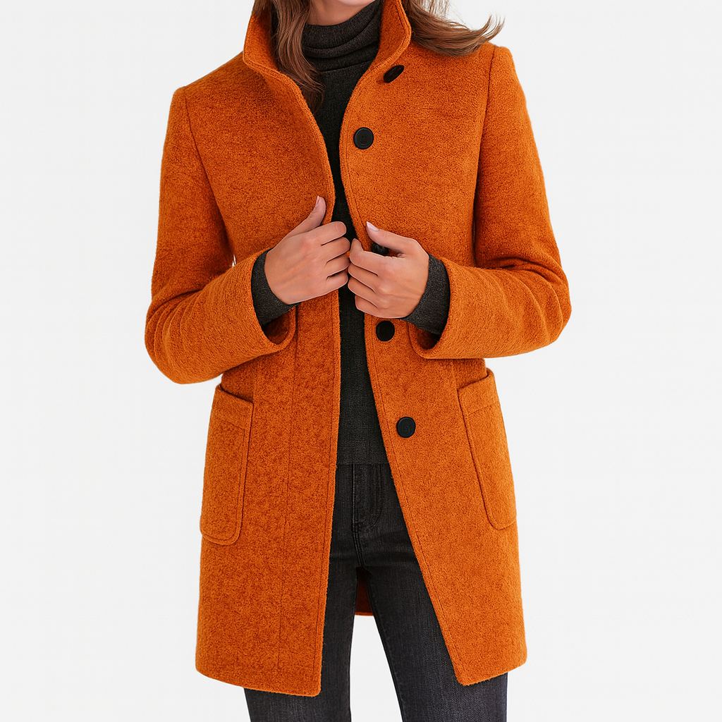 Women's Classic Long Wool Coat Tailored Fit Double-Breasted Notched Lapel Timeless Elegant Outerwear