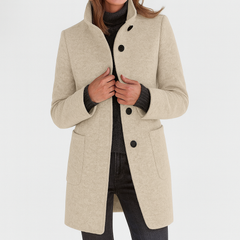 Women's Classic Long Wool Coat Tailored Fit Double-Breasted Notched Lapel Timeless Elegant Outerwear