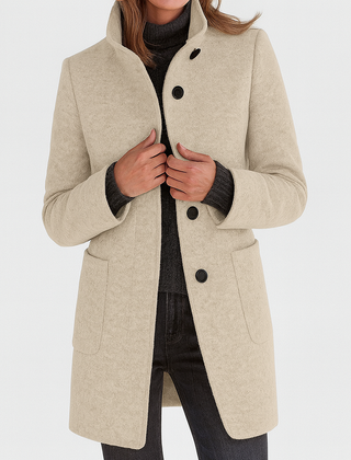 Women's Classic Long Wool Coat Tailored Fit Double-Breasted Notched Lapel Timeless Elegant Outerwear