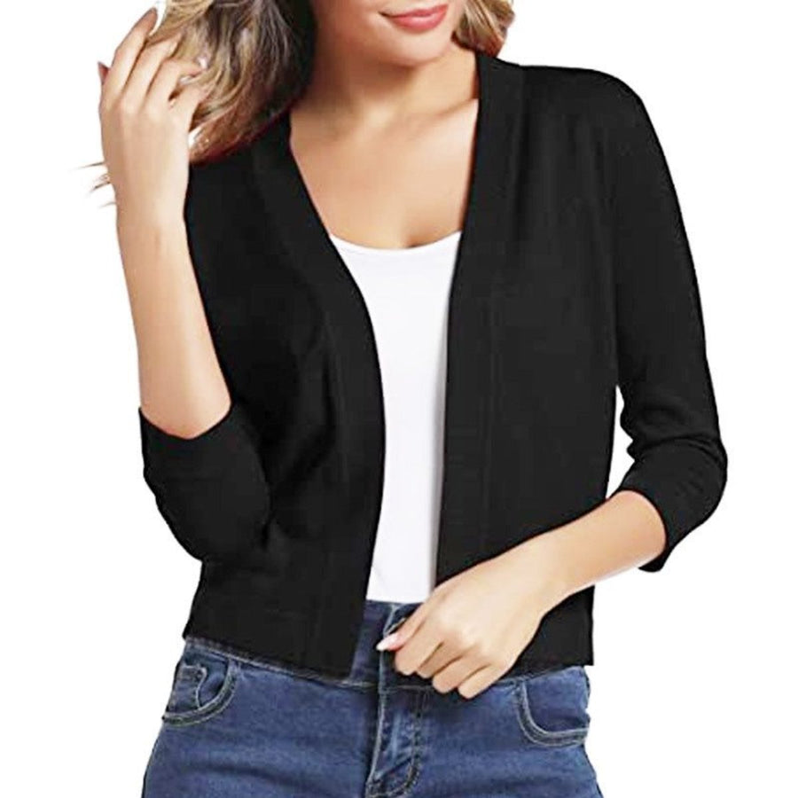 Women's Cropped Cardigan Open-Front 3/4 Sleeve Stylish Layering Casual