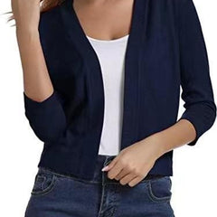 Women's Cropped Cardigan Open-Front 3/4 Sleeve Stylish Layering Casual