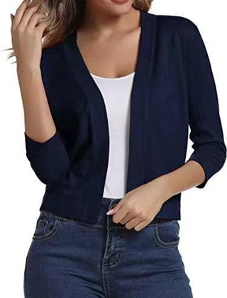 Women's Cropped Cardigan Open-Front 3/4 Sleeve Stylish Layering Casual