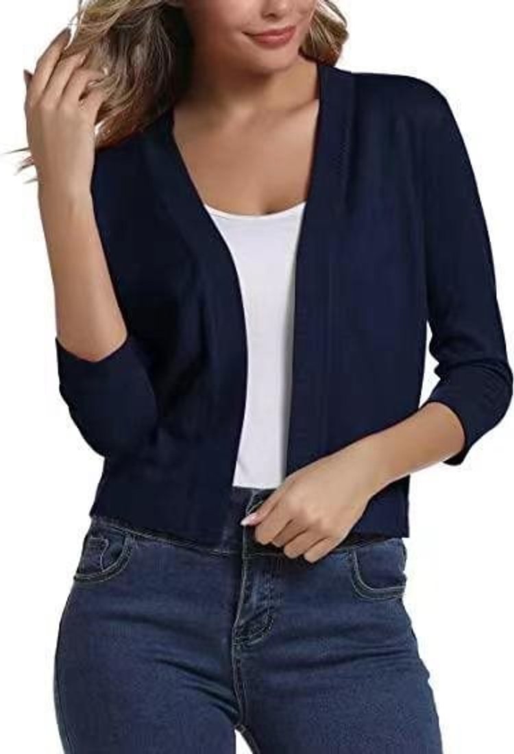 Women's Cropped Cardigan Open-Front 3/4 Sleeve Stylish Layering Casual