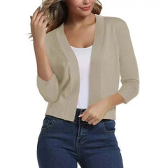 Women's Cropped Cardigan Open-Front 3/4 Sleeve Stylish Layering Casual