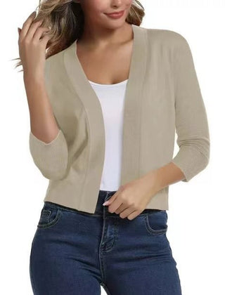 Women's Cropped Cardigan Open-Front 3/4 Sleeve Stylish Layering Casual