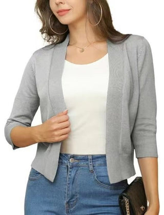 Women's Cropped Cardigan Open-Front 3/4 Sleeve Stylish Layering Casual
