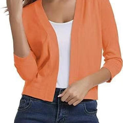 Women's Cropped Cardigan Open-Front 3/4 Sleeve Stylish Layering Casual