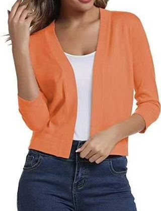 Women's Cropped Cardigan Open-Front 3/4 Sleeve Stylish Layering Casual