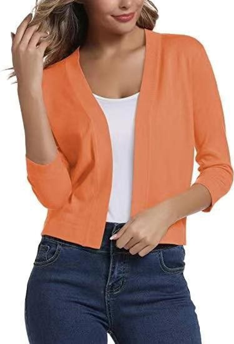 Women's Cropped Cardigan Open-Front 3/4 Sleeve Stylish Layering Casual