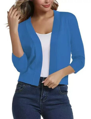 Women's Cropped Cardigan Open-Front 3/4 Sleeve Stylish Layering Casual