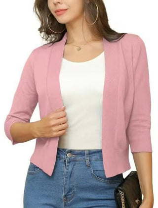 Women's Cropped Cardigan Open-Front 3/4 Sleeve Stylish Layering Casual