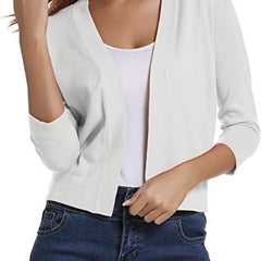 Women's Cropped Cardigan Open-Front 3/4 Sleeve Stylish Layering Casual