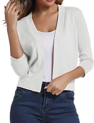Women's Cropped Cardigan Open-Front 3/4 Sleeve Stylish Layering Casual