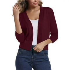 Women's Cropped Cardigan Open-Front 3/4 Sleeve Stylish Layering Casual