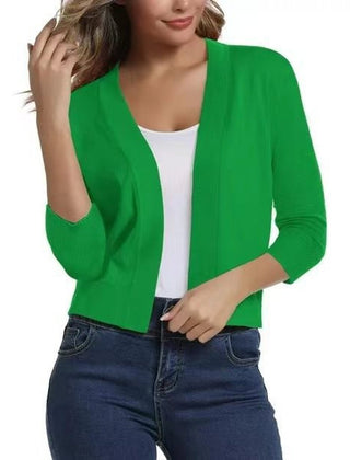 Women's Cropped Cardigan Open-Front 3/4 Sleeve Stylish Layering Casual