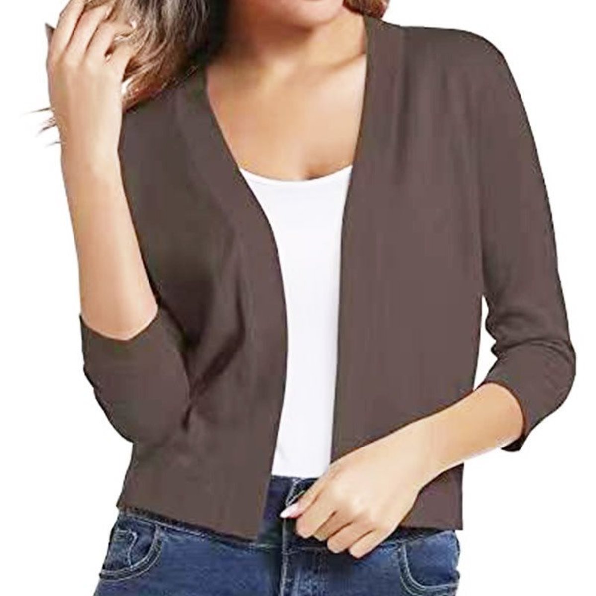 Women's Cropped Cardigan Open-Front 3/4 Sleeve Stylish Layering Casual