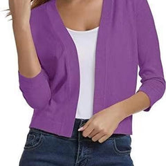 Women's Cropped Cardigan Open-Front 3/4 Sleeve Stylish Layering Casual