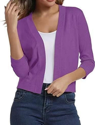 Women's Cropped Cardigan Open-Front 3/4 Sleeve Stylish Layering Casual