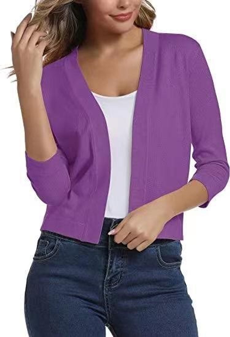 Women's Cropped Cardigan Open-Front 3/4 Sleeve Stylish Layering Casual