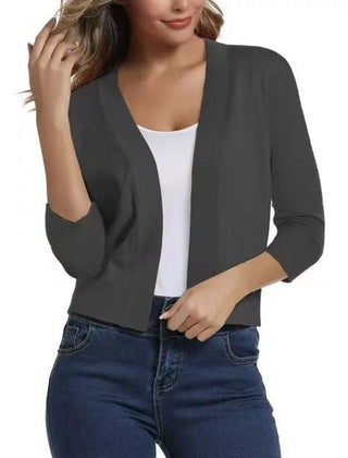 Women's Cropped Cardigan Open-Front 3/4 Sleeve Stylish Layering Casual