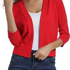 Women's Cropped Cardigan Open-Front 3/4 Sleeve Stylish Layering Casual