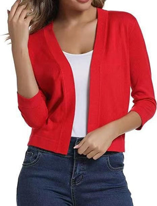 Women's Cropped Cardigan Open-Front 3/4 Sleeve Stylish Layering Casual