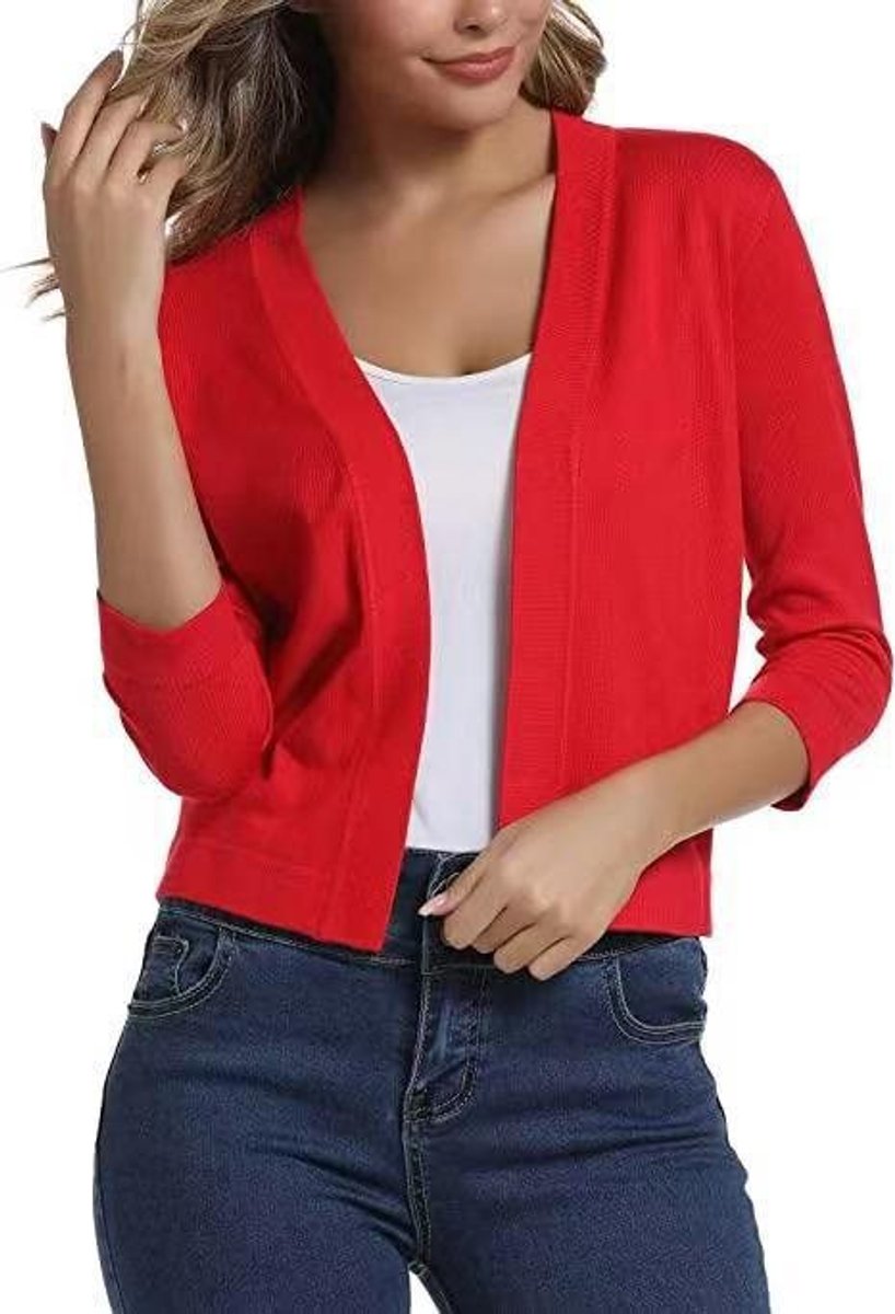 Women's Cropped Cardigan Open-Front 3/4 Sleeve Stylish Layering Casual