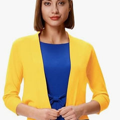Women's Cropped Cardigan Open-Front 3/4 Sleeve Stylish Layering Casual