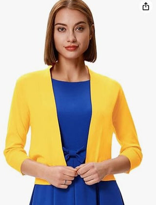 Women's Cropped Cardigan Open-Front 3/4 Sleeve Stylish Layering Casual